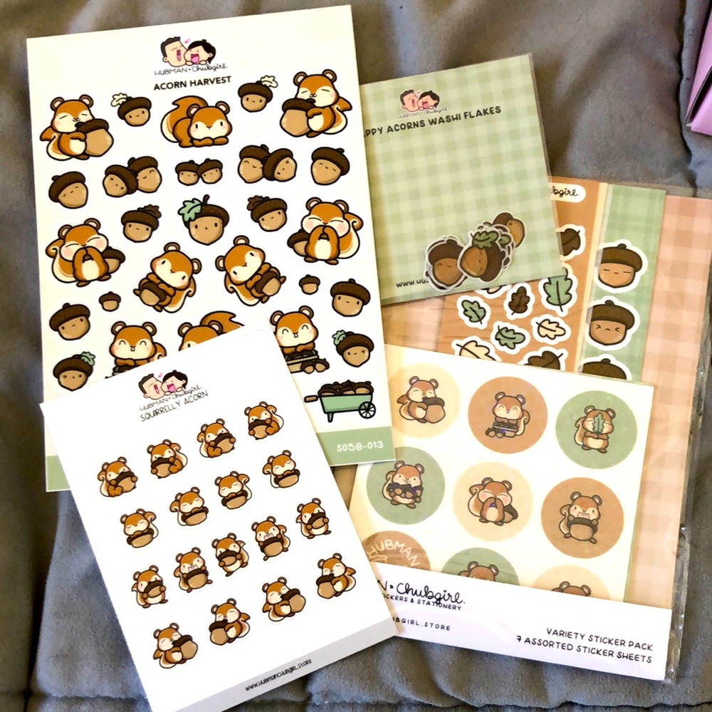Hubman and Chubgirl Squirrelly Acorn Variety Sticker Pack + Misc Sticker Items